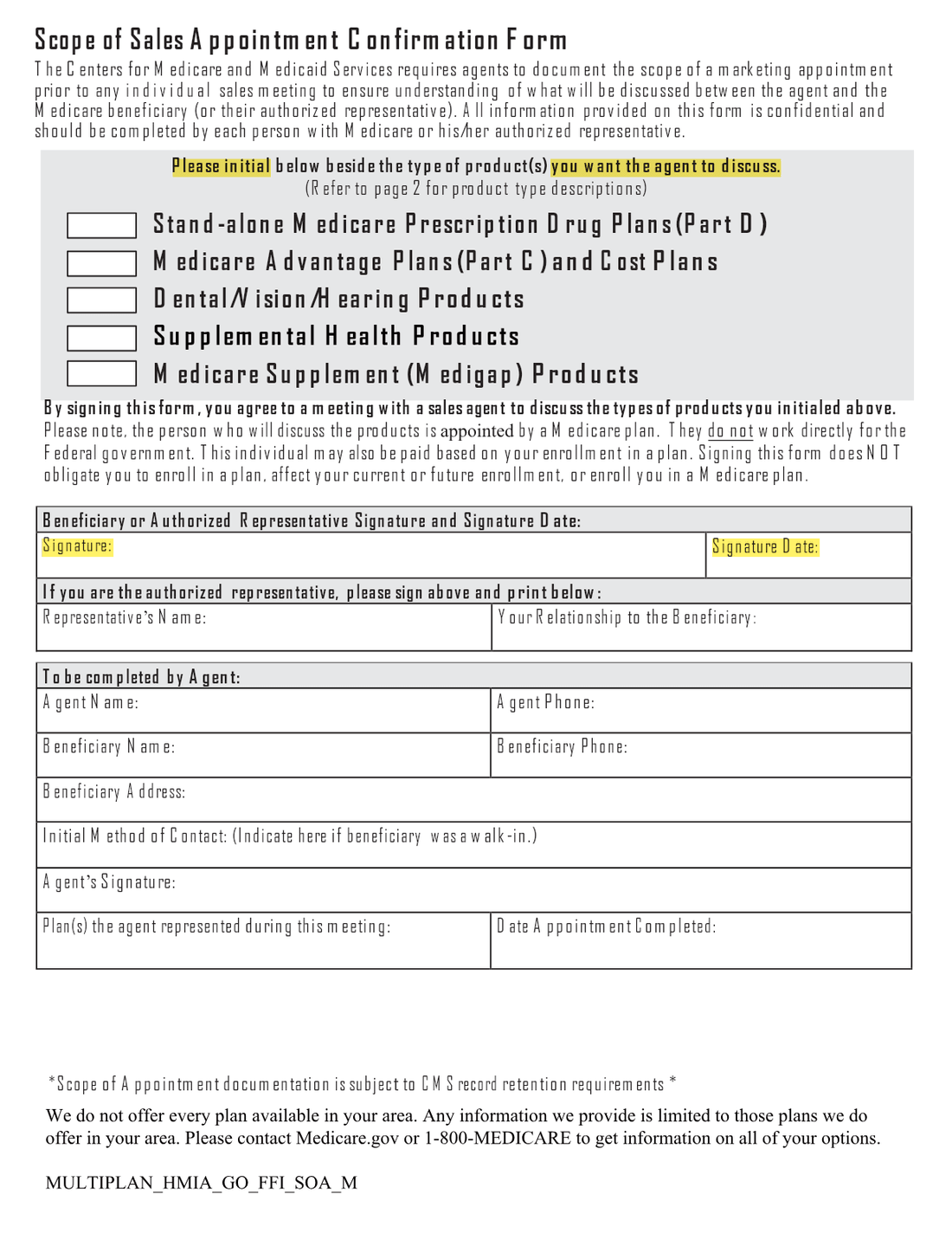 Scope of Appointment form, page 1 of 2